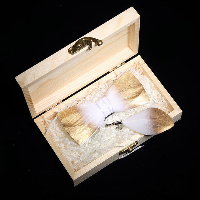 Feather Bowtie Wooden Gift Box Set