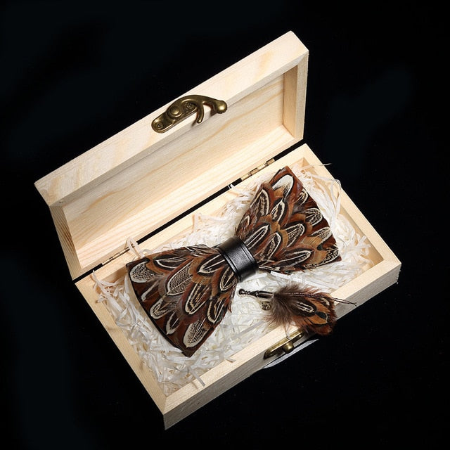 Feather Bowtie Wooden Gift Box Set