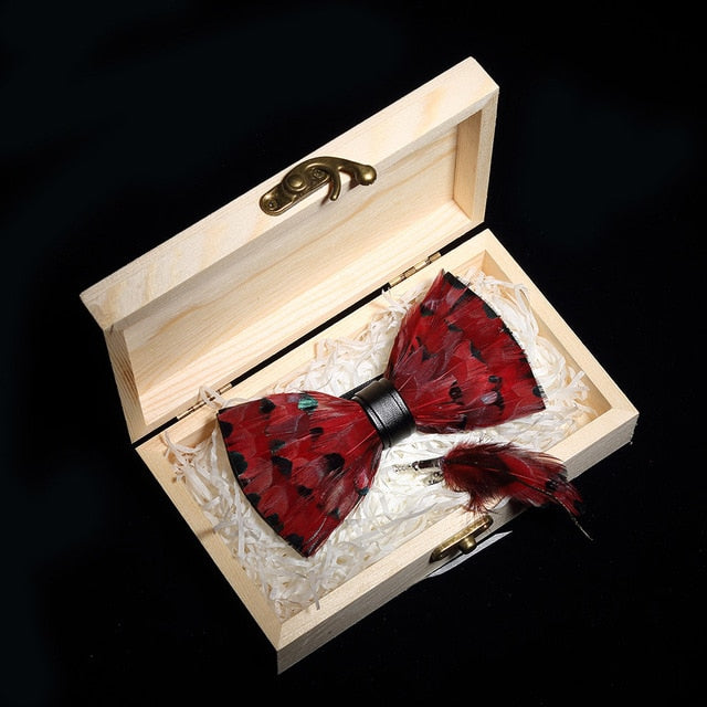 Feather Bowtie Wooden Gift Box Set