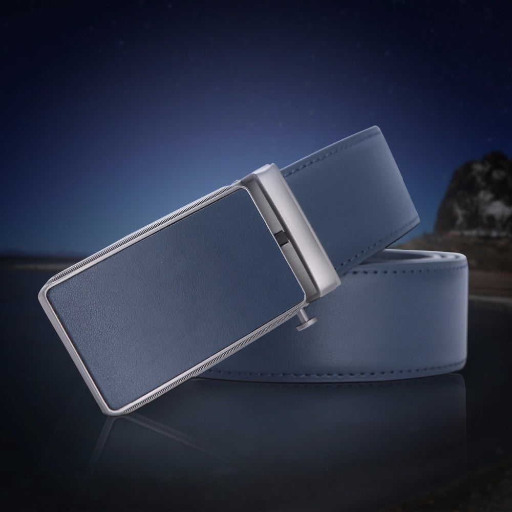 Blue Mens Genuine Luxury Leather Belts Strap