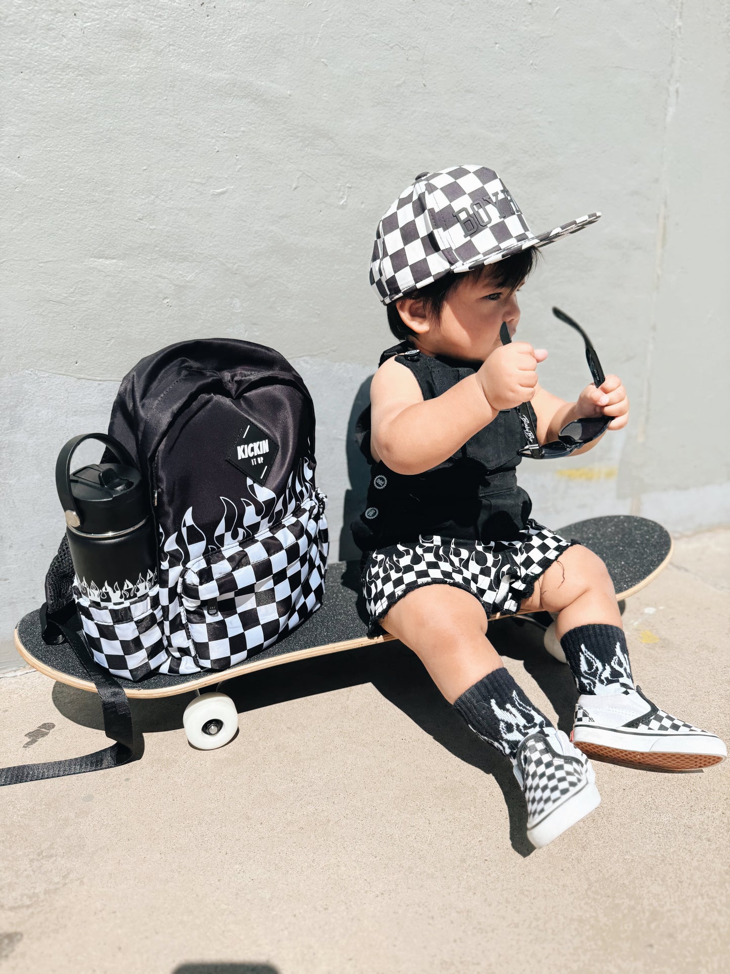 Checker Flames Mid-Size Backpack