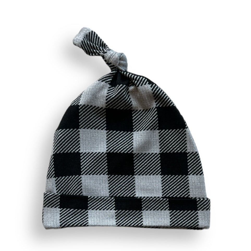 KNOT BEANIE- Grey Buffalo Plaid