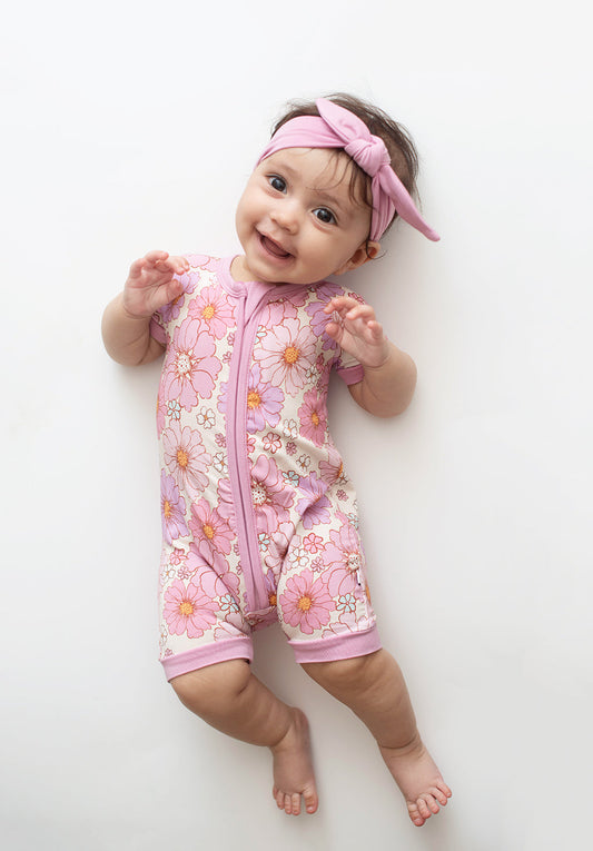 Powerful in Pink (Flower) Short Sleeve Romper