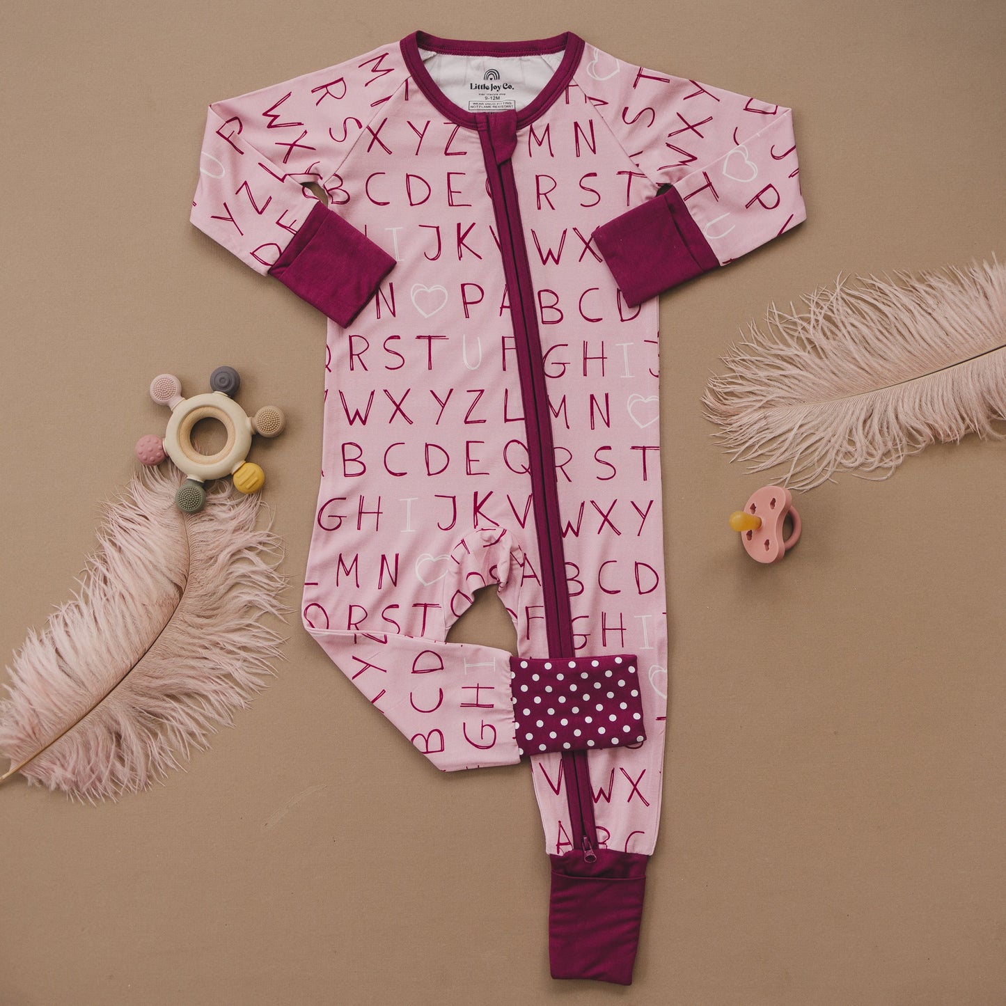 I <3 U ABC Bamboo Zippy Romper - Berry