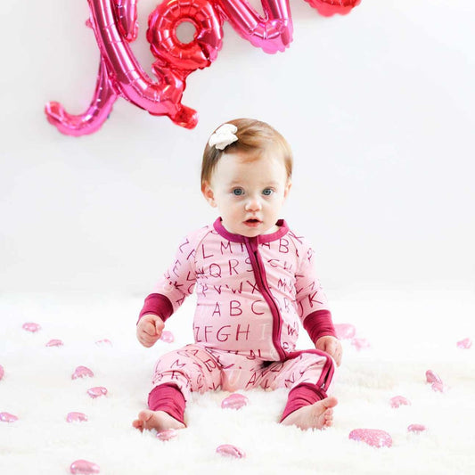 I <3 U ABC Bamboo Zippy Romper - Berry