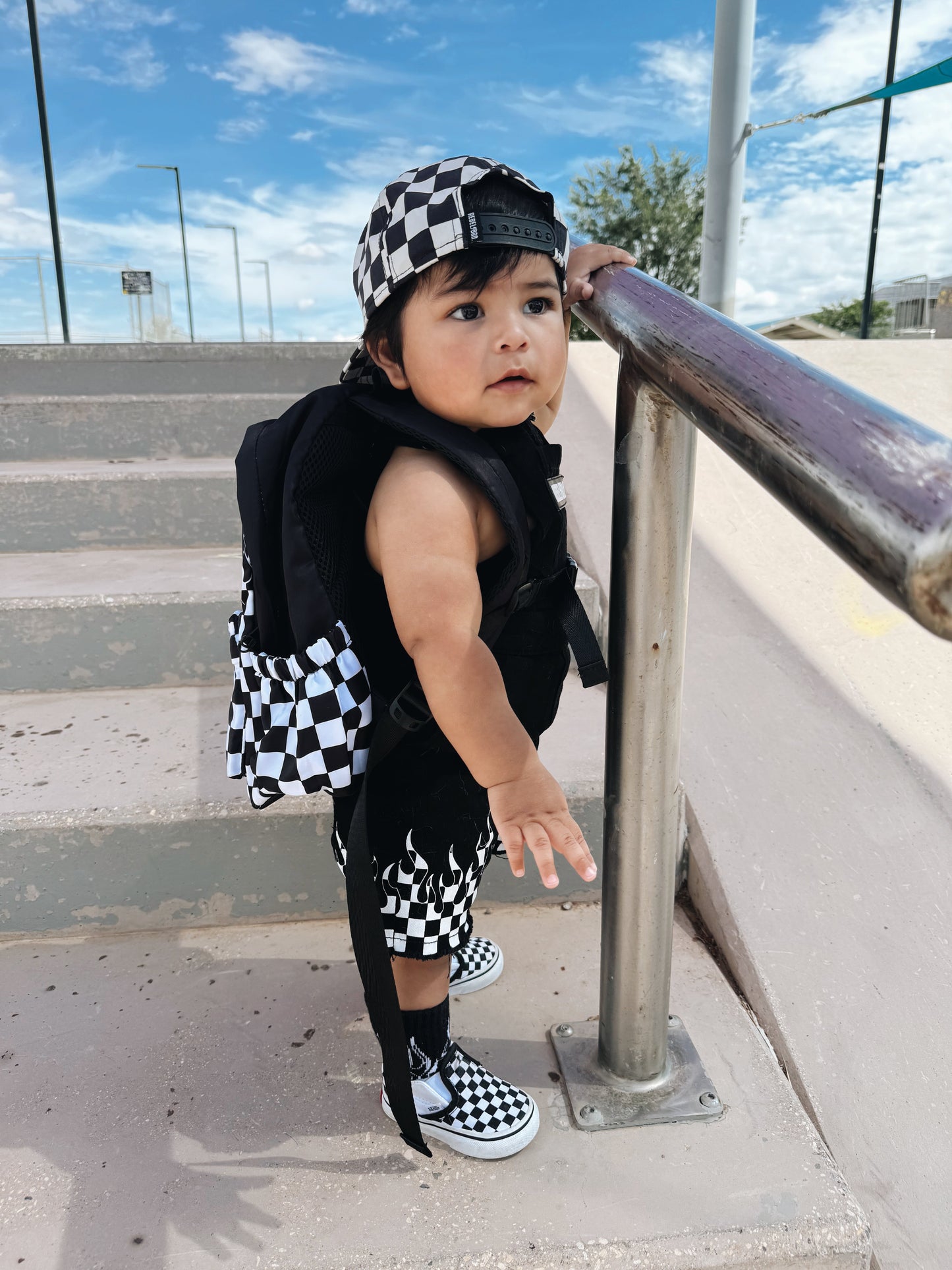 Checker Flames Mid-Size Backpack