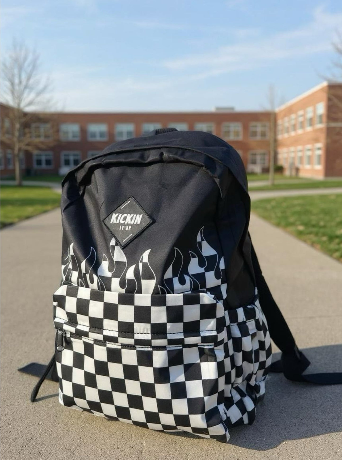 Checker Flames Full Size Backpack