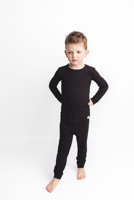 Midnight (Black) Ribbed Long Sleeve PJ's