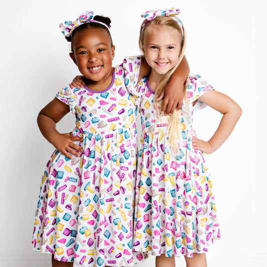 Block Party (Purple) Short Sleeve Big Kid Twirl Dress BDLJ