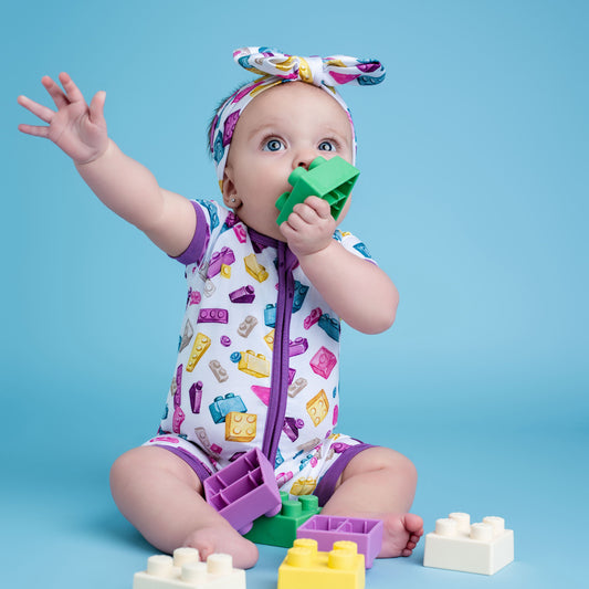 Block Party (Purple) Short Sleeve Romper