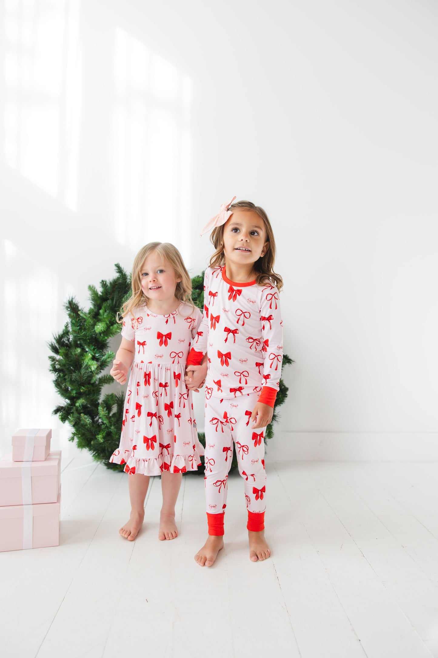 Crimson Bows Ruffled Dress