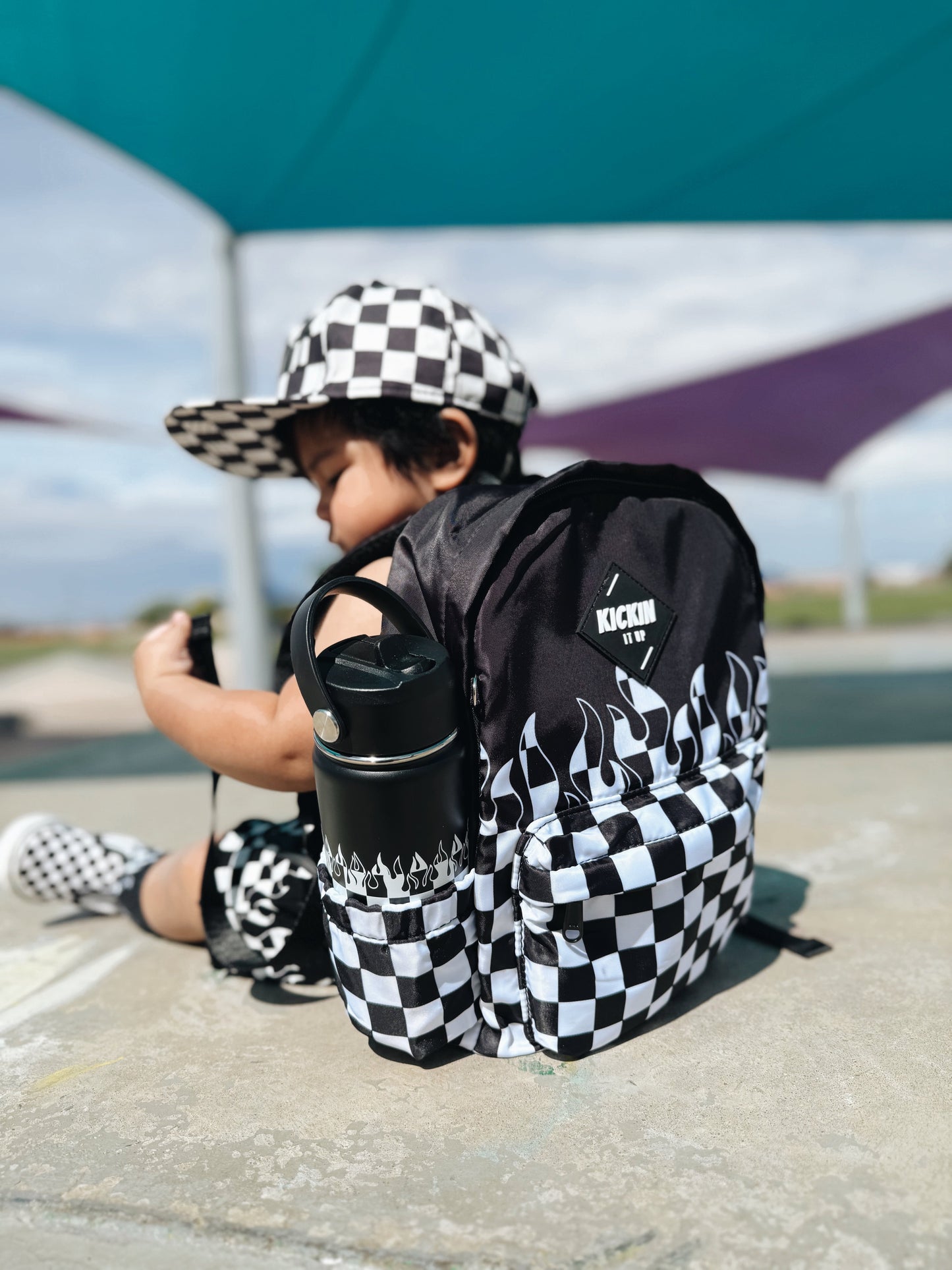 Checker Flames Mid-Size Backpack