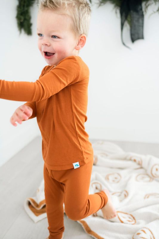 Rust (Orange) Ribbed Long Sleeve PJ's