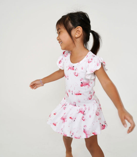 Flamingo to Bed Short Sleeve Bodysuit Twirl Dress