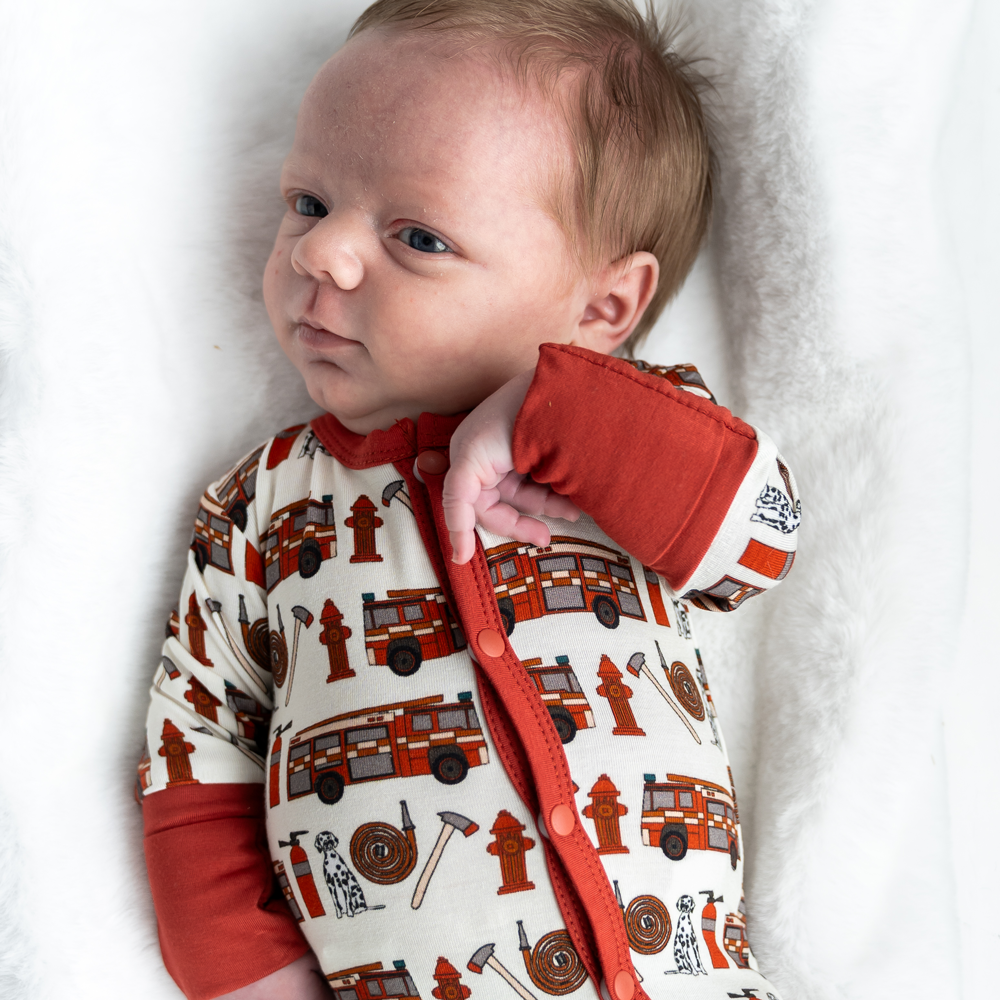 Alcaous Fire Trucks Bamboo Convertible Footie