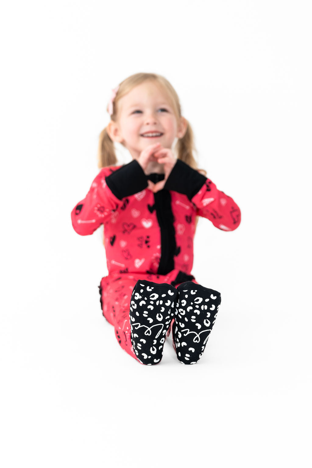 Heart Doodles Pink Bamboo Ruffle Convertible Footie (2T-4T)