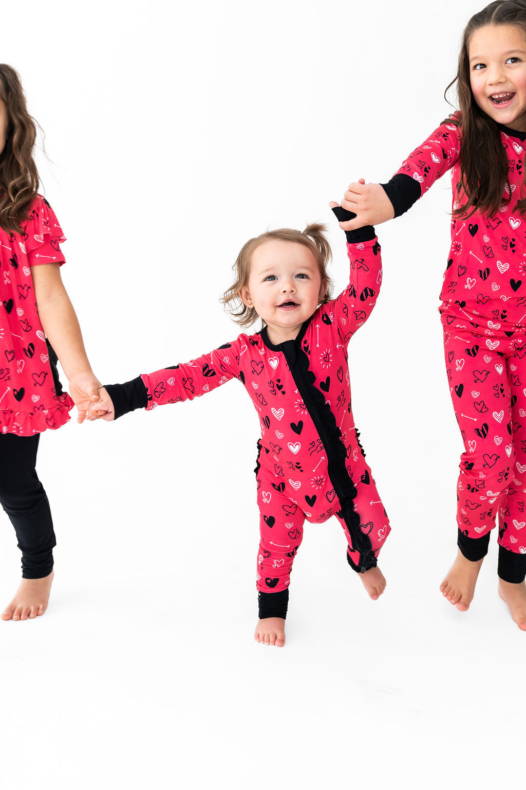 Heart Doodles Pink Bamboo Ruffle Convertible Footie (2T-4T)
