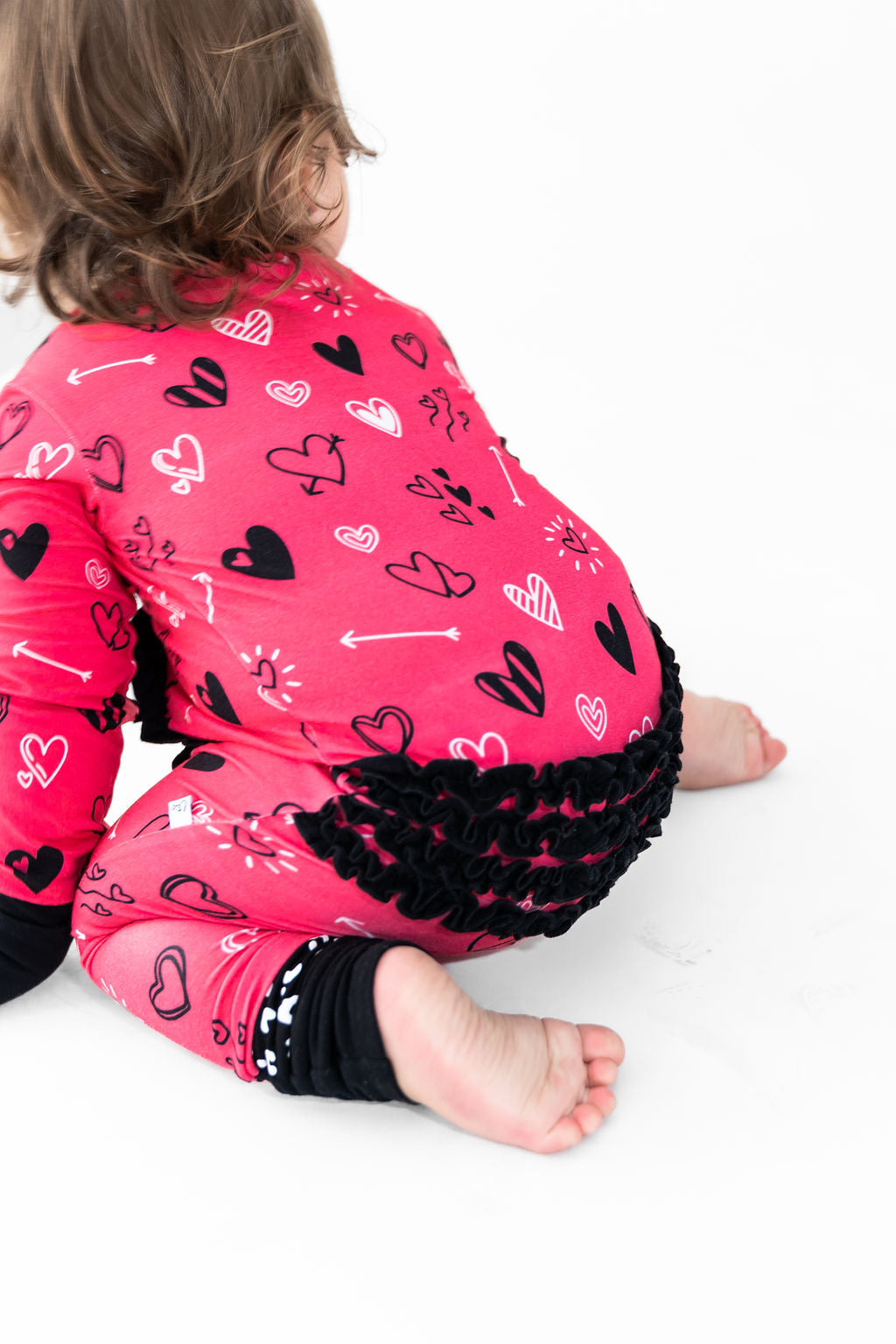 Heart Doodles Pink Bamboo Ruffle Convertible Footie (2T-4T)