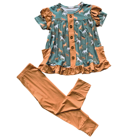 Ember Teal Bamboo Short Sleeve Peplum + Legging Set