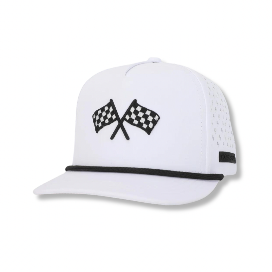 FINISH LINE WHITE ADVENTURE SNAPBACK // WATER-RESISTANT