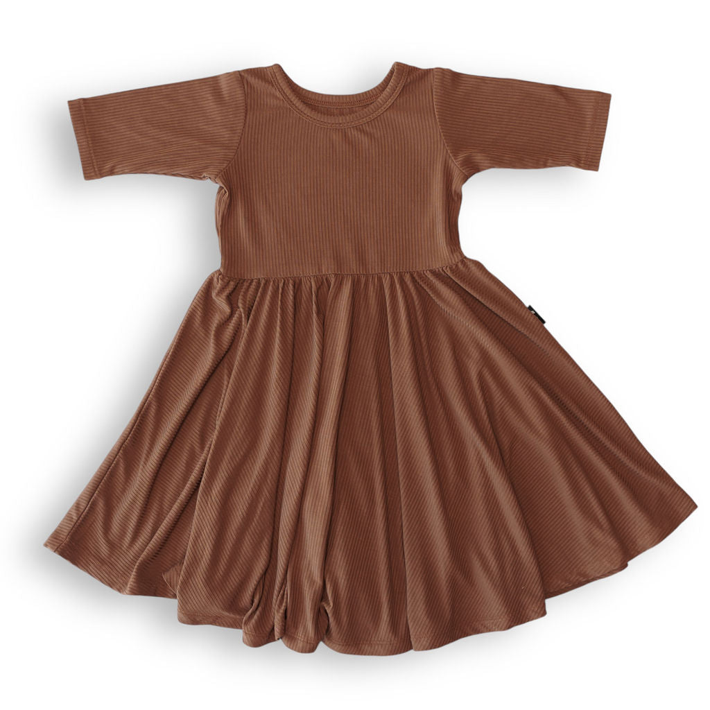 MID SLEEVE TWIRL DRESS- Sienna Ribbed