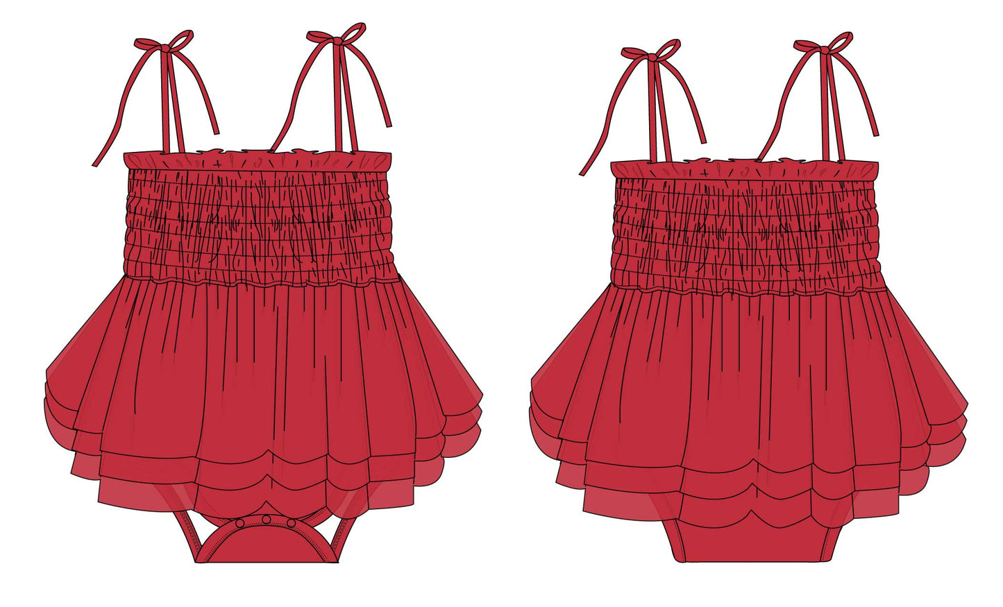 Crimson - Smocked Tulle Bodysuit Dress