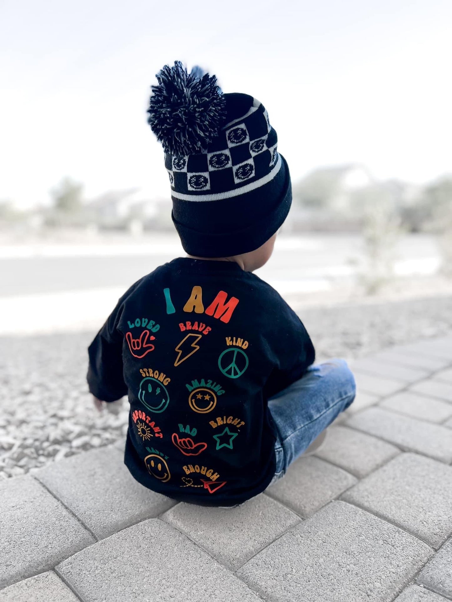 Black Smiley Check Beanie