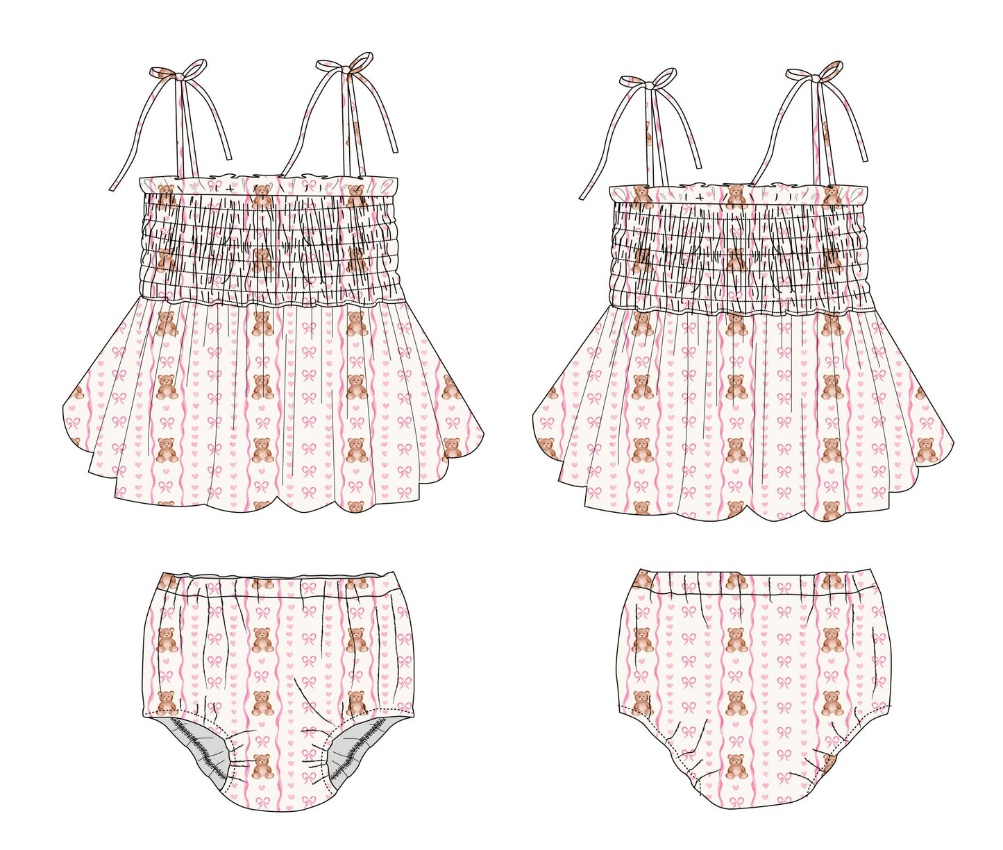 Cherie - Smocked Diaper Dress Set