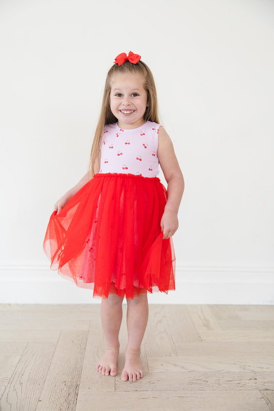 Cherry (ribbed) - Tulle Twirl Dress