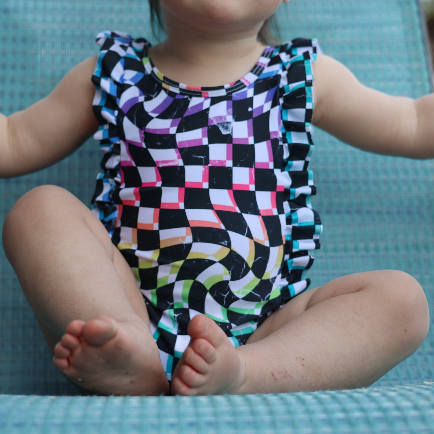 RUFFLE SWIMSUIT- Neon Check