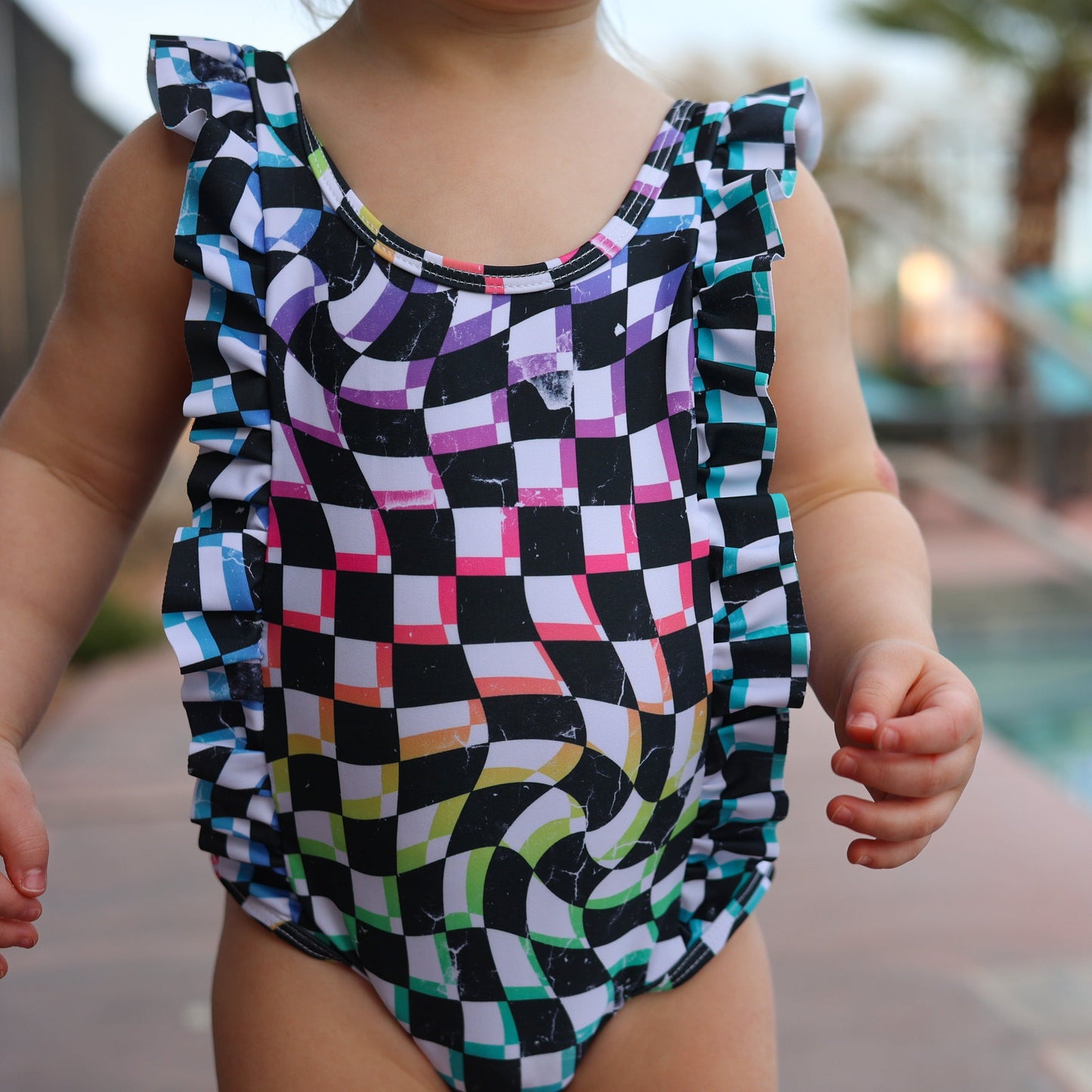 RUFFLE SWIMSUIT- Neon Check