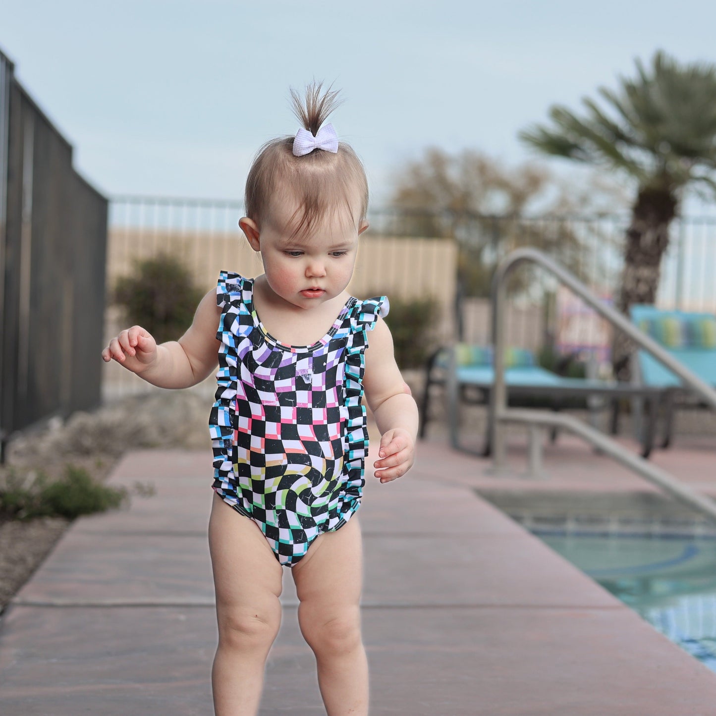 RUFFLE SWIMSUIT- Neon Check