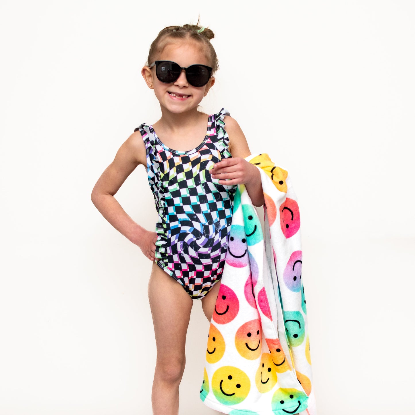 RUFFLE SWIMSUIT- Neon Check