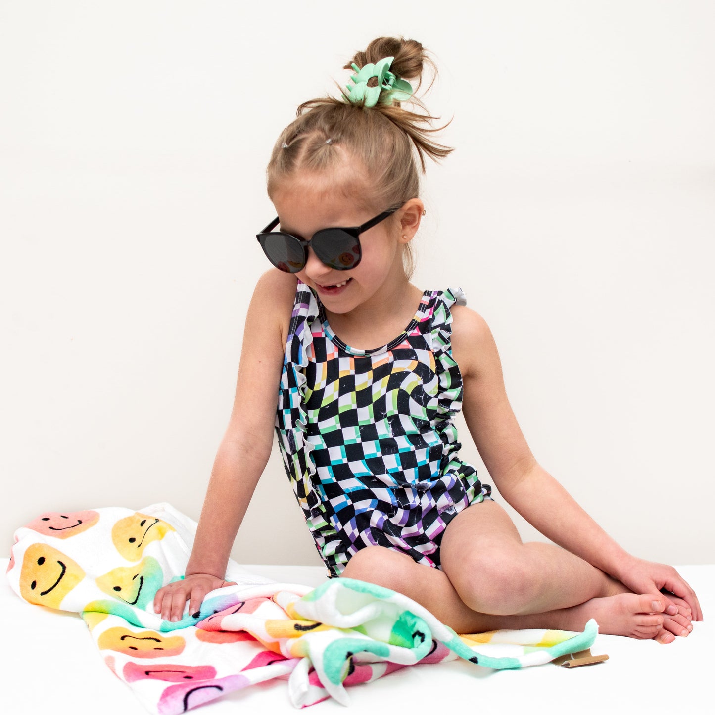 RUFFLE SWIMSUIT- Neon Check