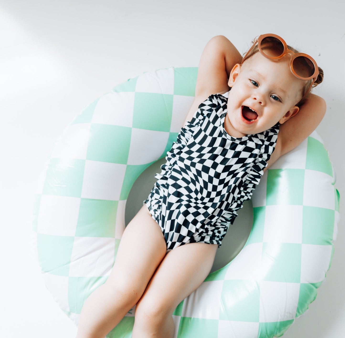 RUFFLE SWIMSUIT- B+W Dizzy Check