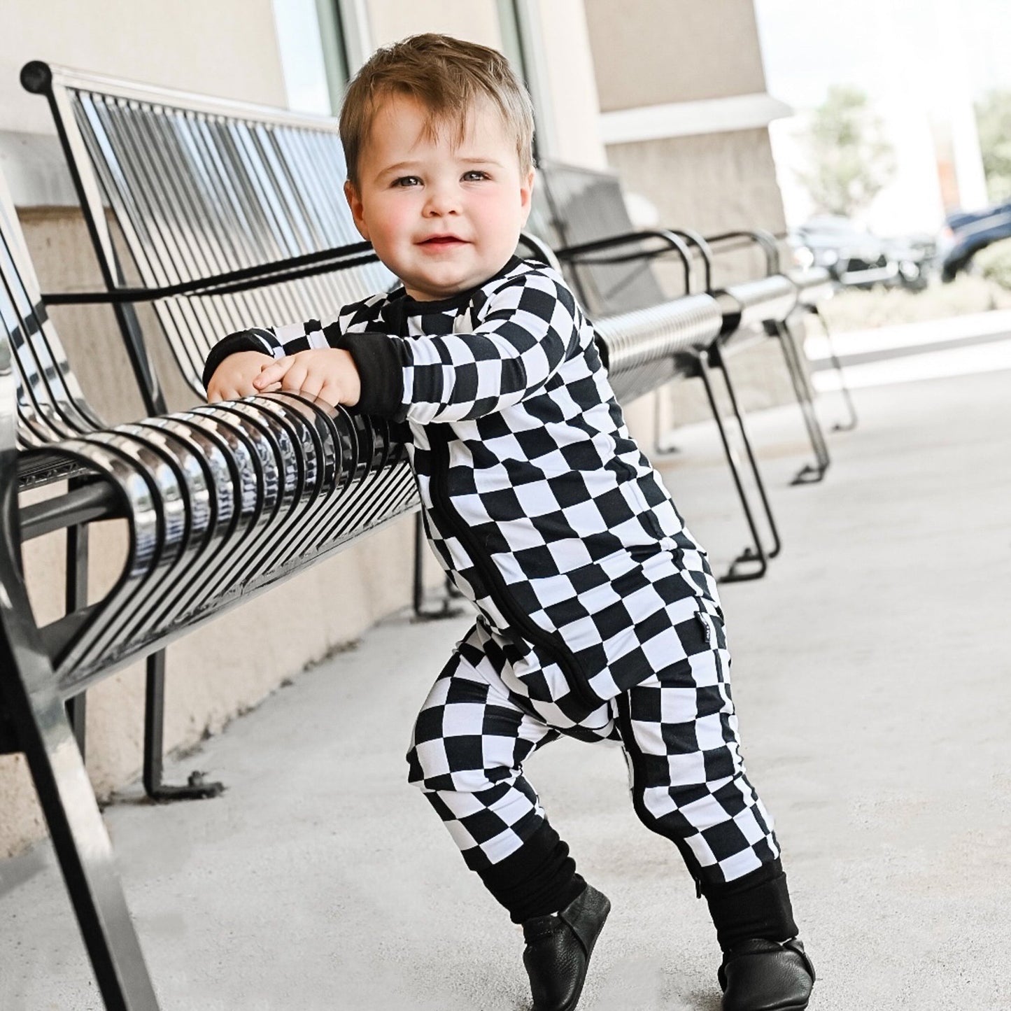 ZIP ROMPER - B+W Checkered