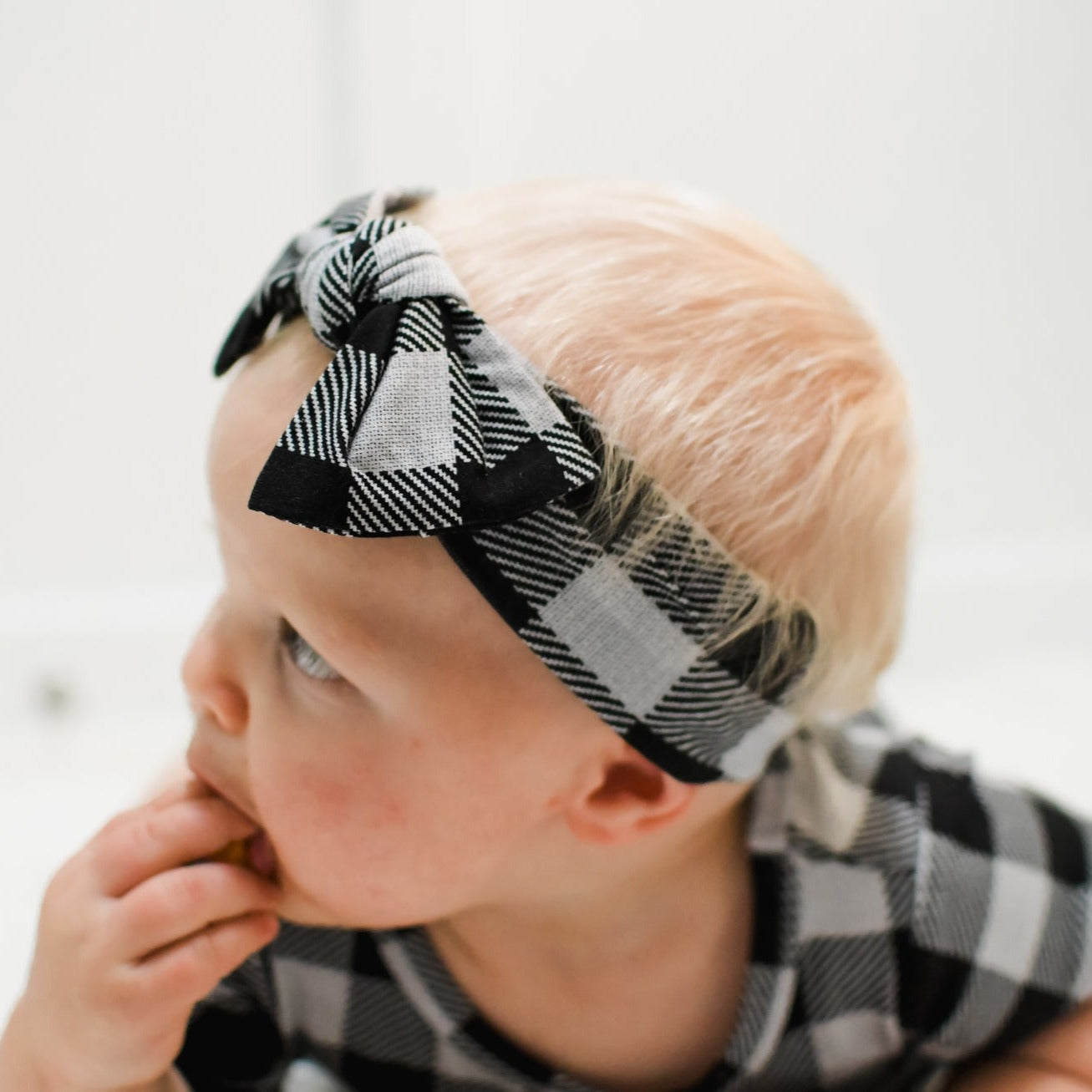 HEADBAND- Grey Buffalo Plaid