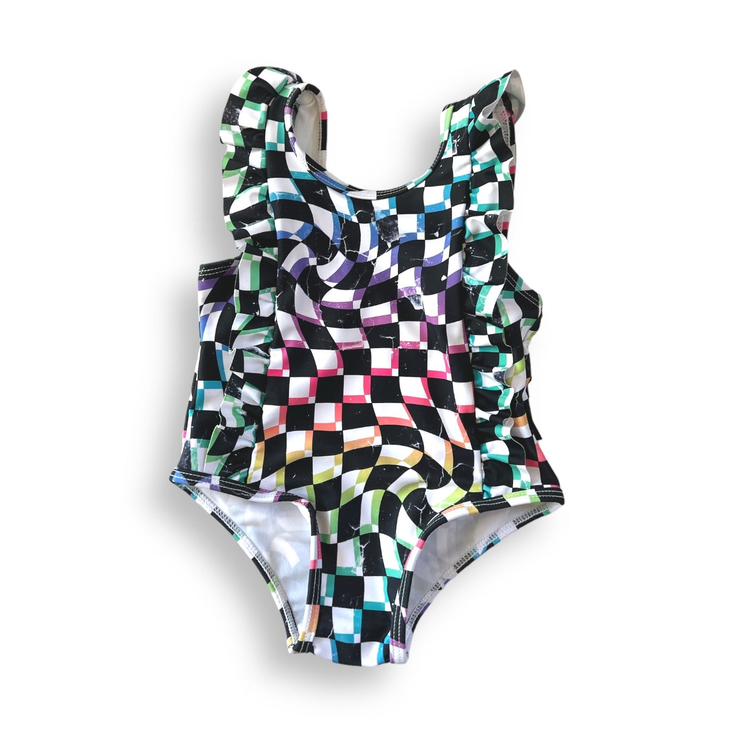 RUFFLE SWIMSUIT- Neon Check