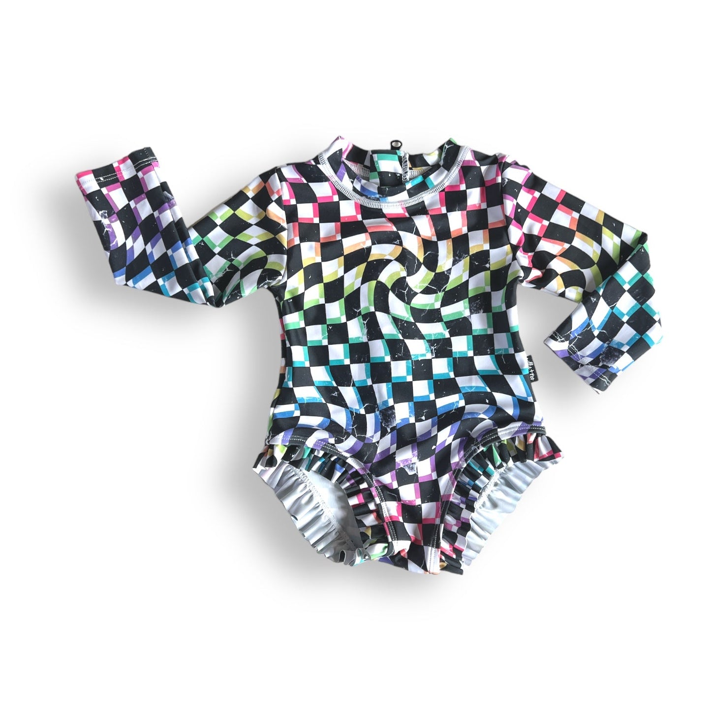 RUFFLE RASH GUARD- Neon Check