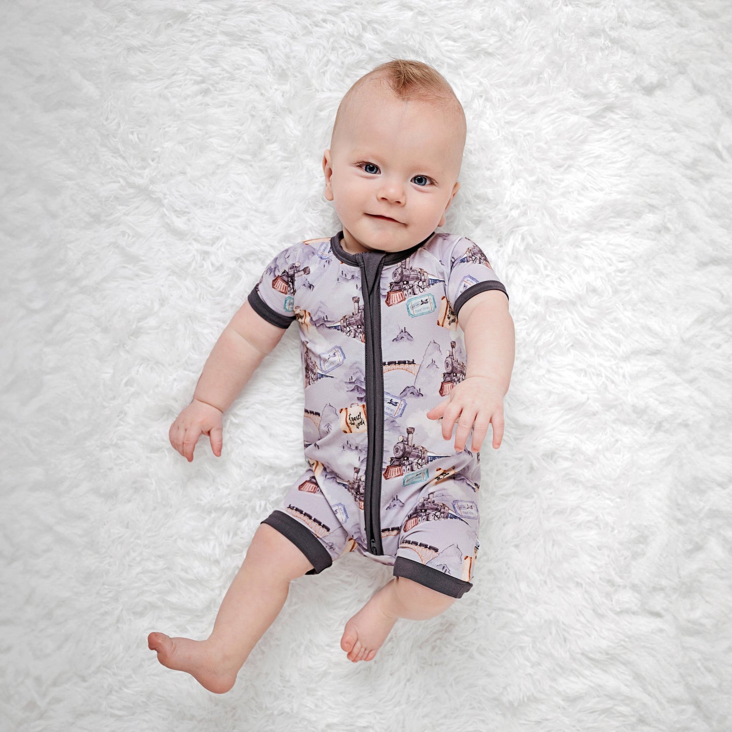 Steam Dreams (Train) Short Sleeve Romper