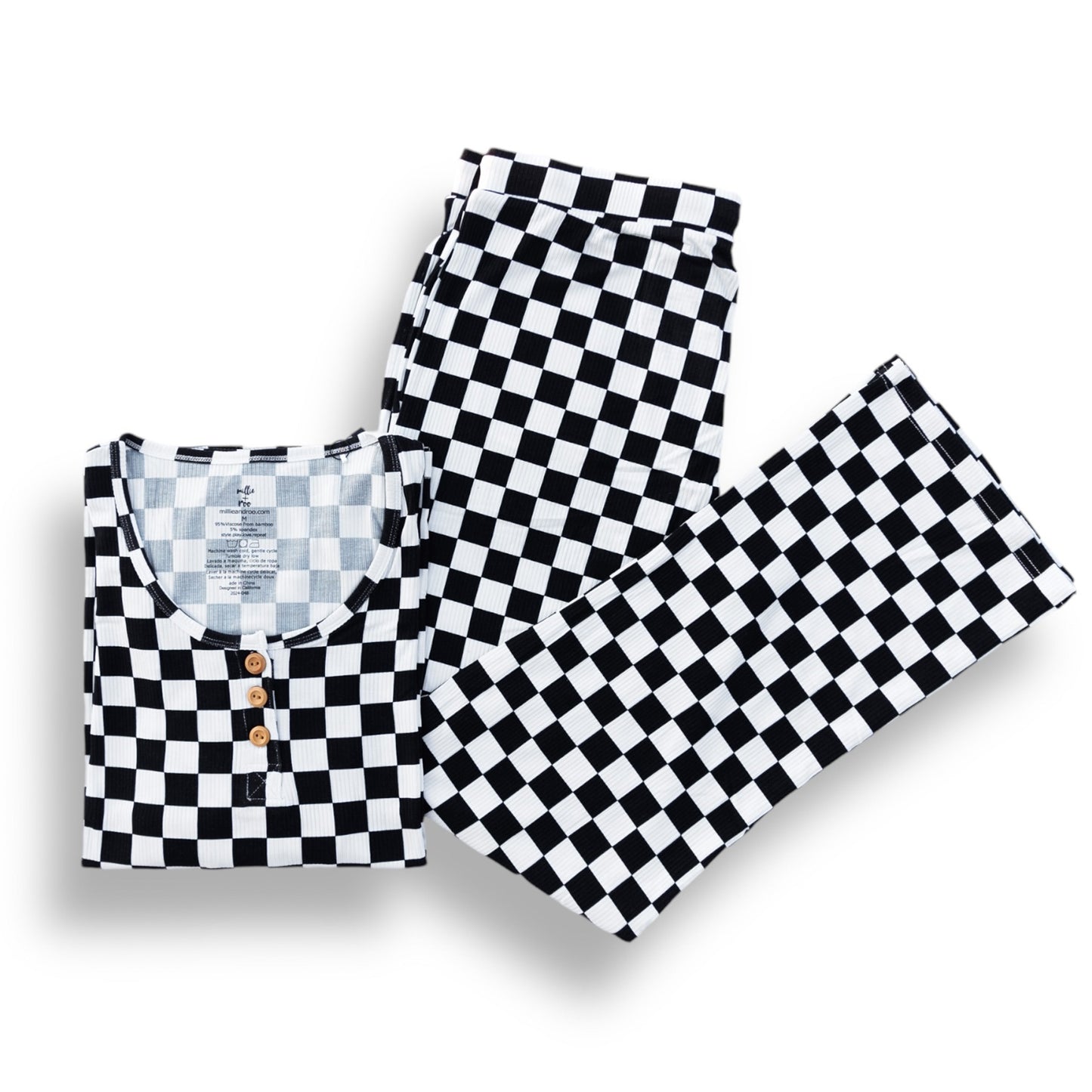 WOMEN'S PAJAMA SET- B+W Check Ribbed