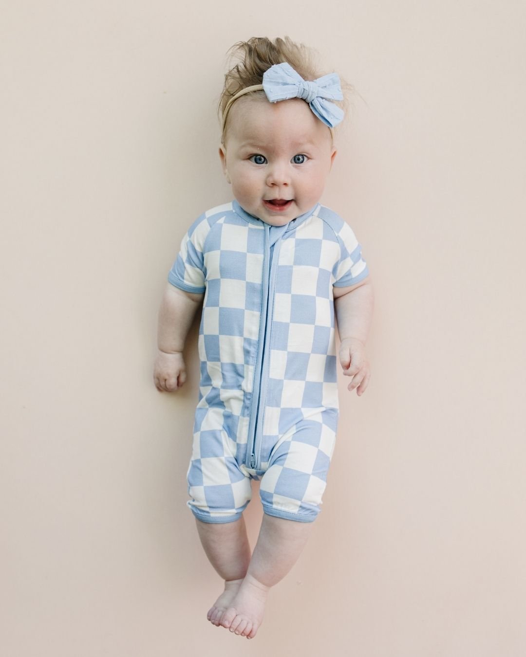 Bamboo Shorty Romper | Blue Checkered