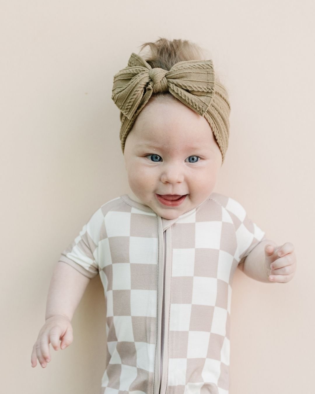 Bamboo Shorty Romper | Latte Checkered