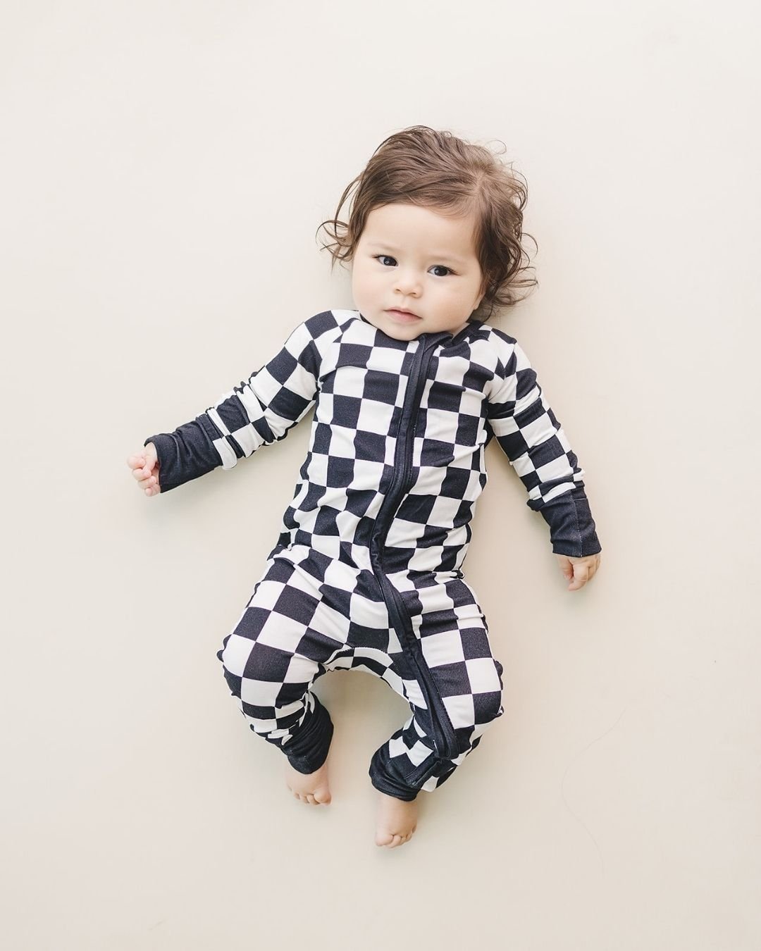 Bamboo Zip Romper | Black Checkered