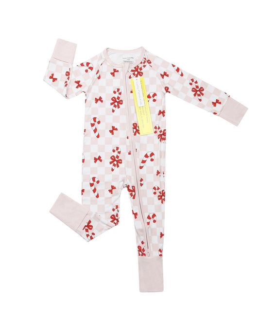 Bamboo Zip Romper | Bows & Candy Cane