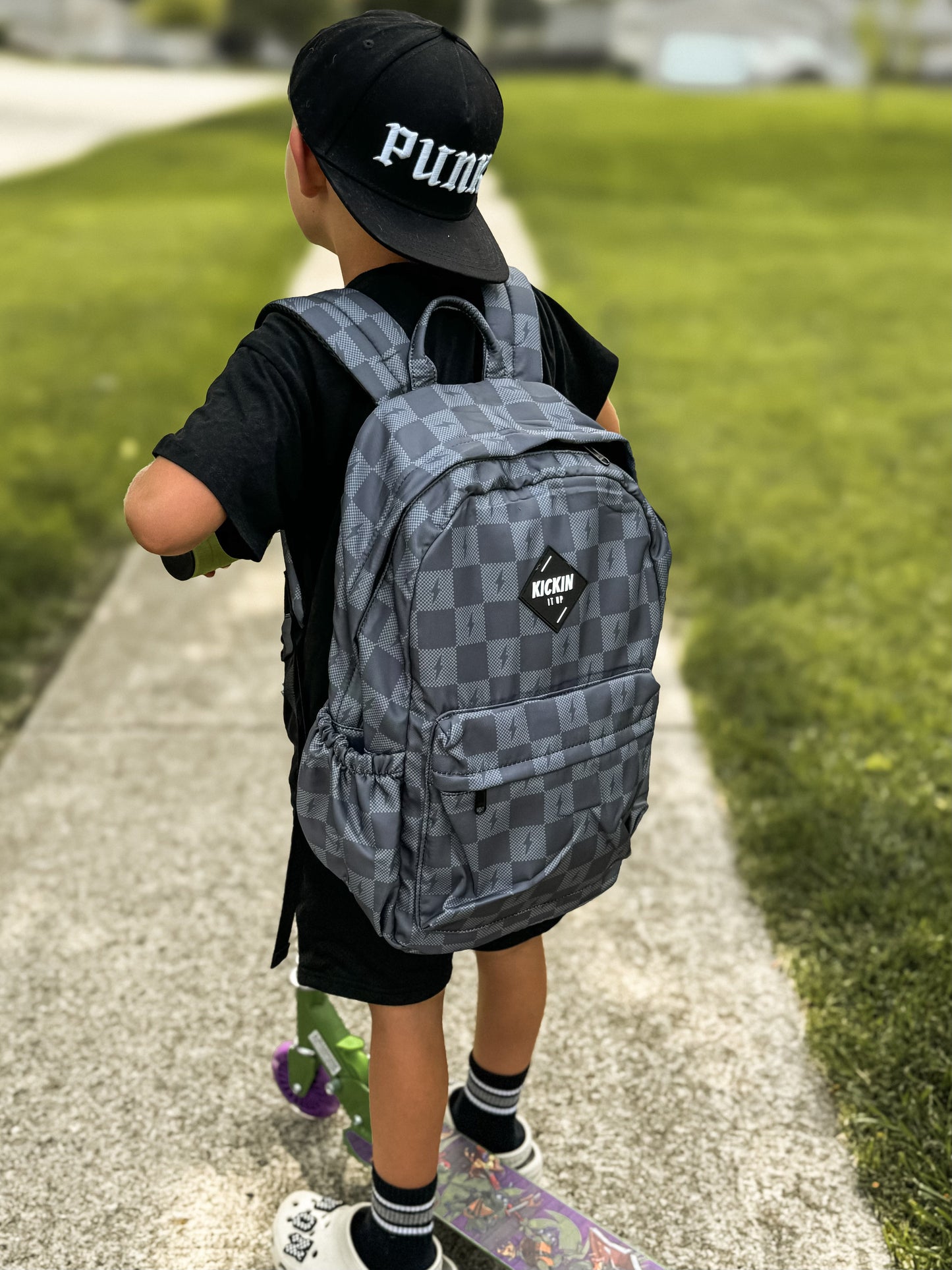 Gray Check Bolt Full Size Backpack