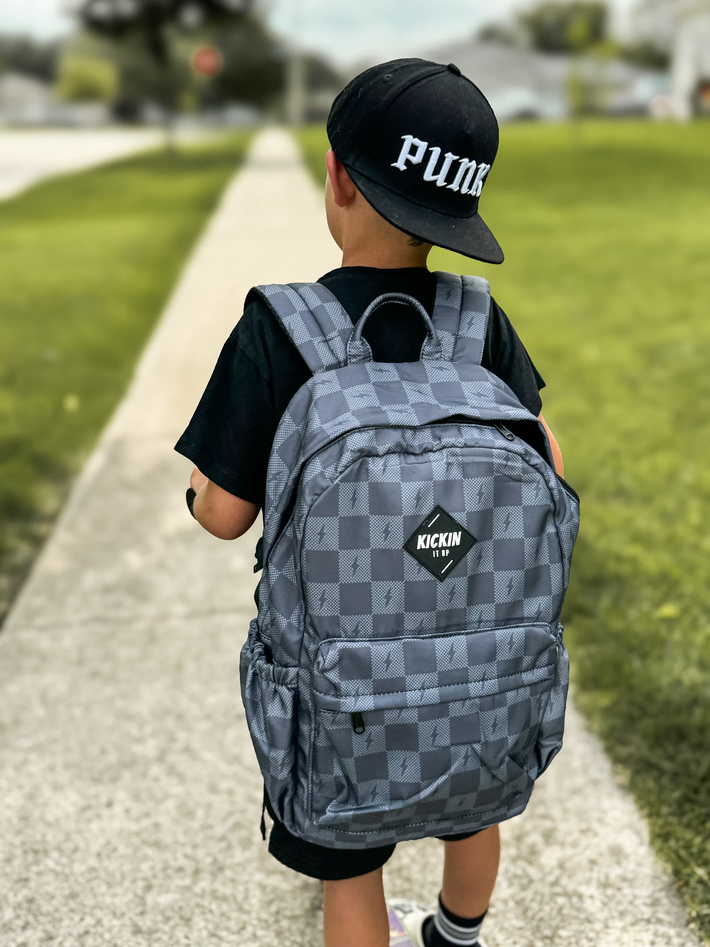 Gray Check Bolt Full Size Backpack