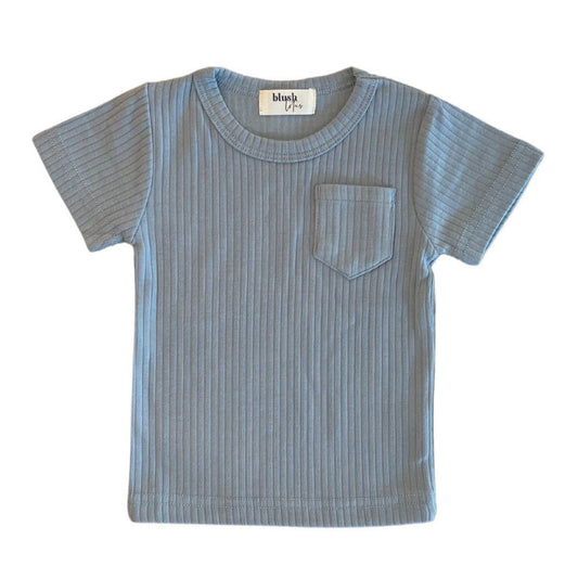 Ribbed Pocket Tee - Dusty Blue