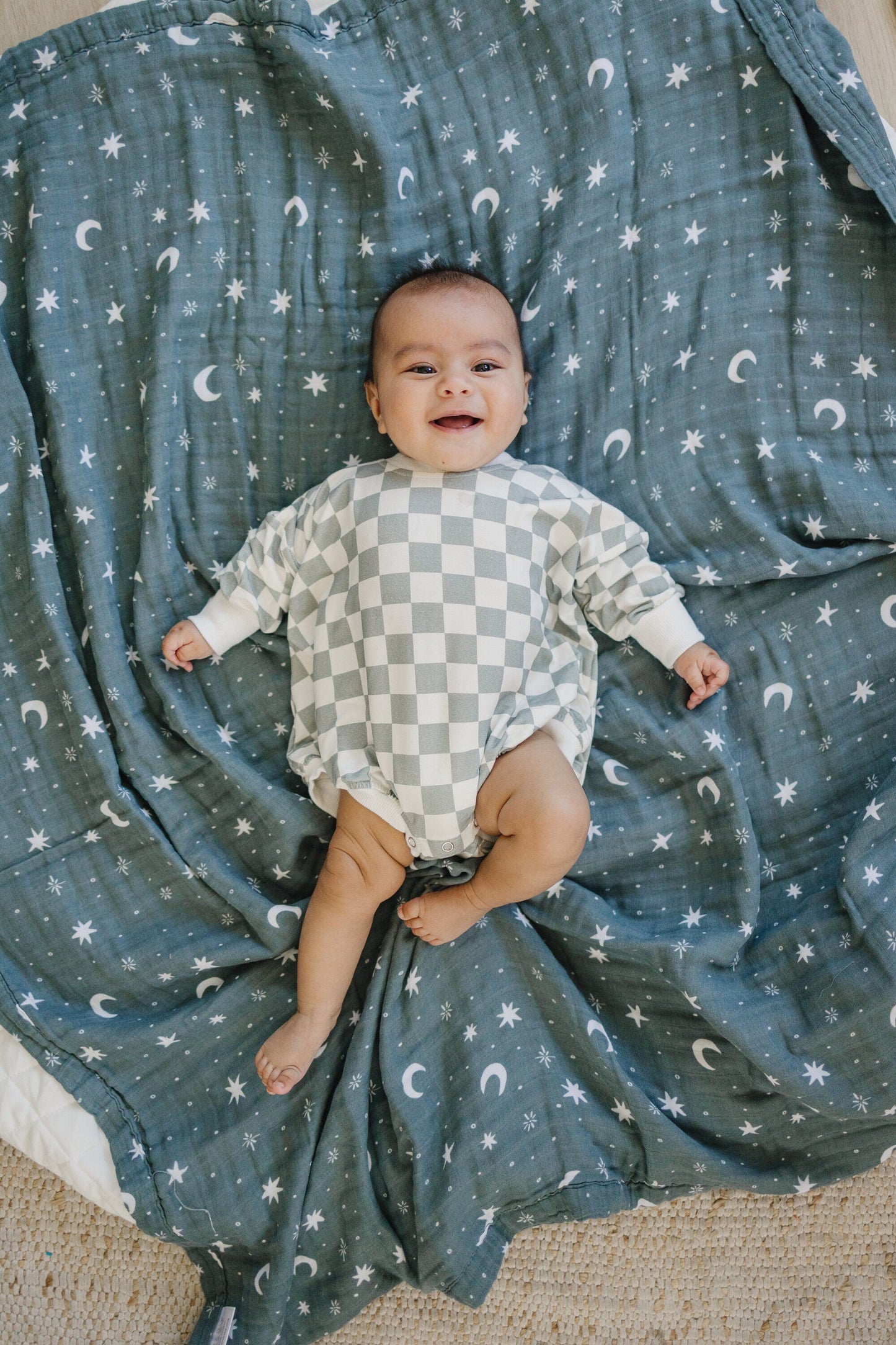 Gray Checkered Bamboo Bubble Romper