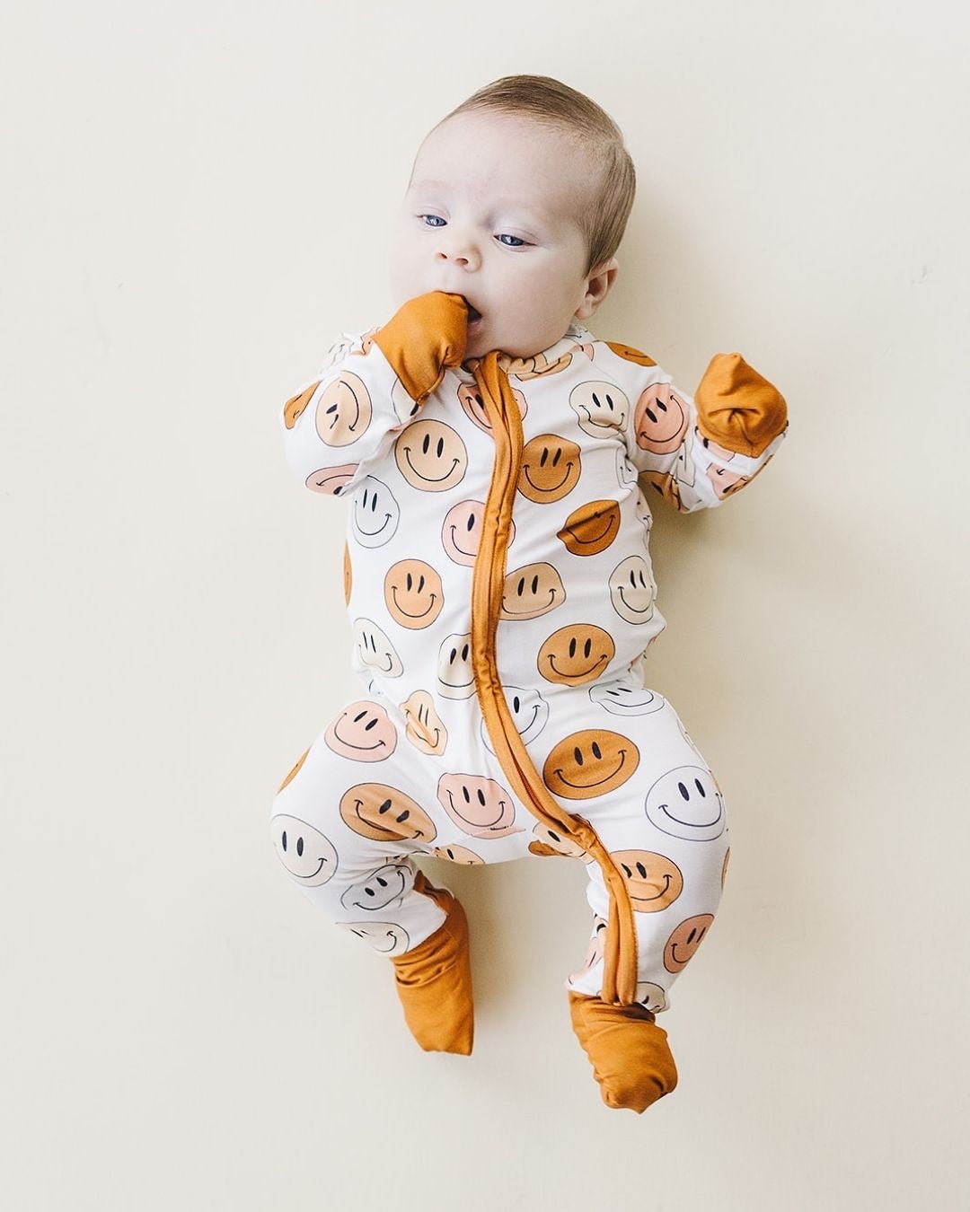 Smiley Bamboo Zip Romper | Copper